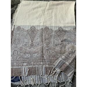 Ralph Lauren Marylebone Randle Cream Throw Blanket linen cotton cream paisley